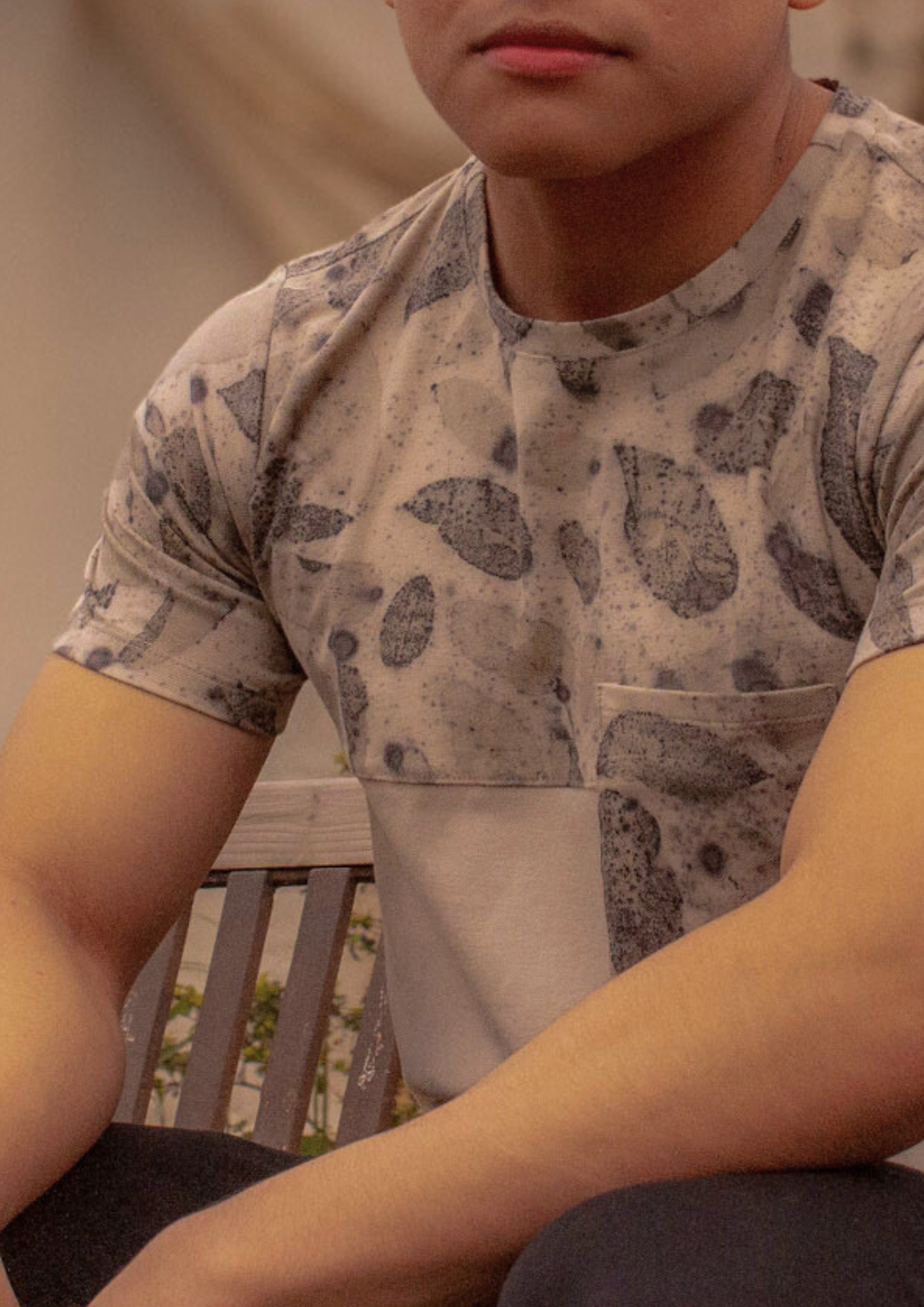 Arrior polo with ecoprint pocket with organic plants handmade