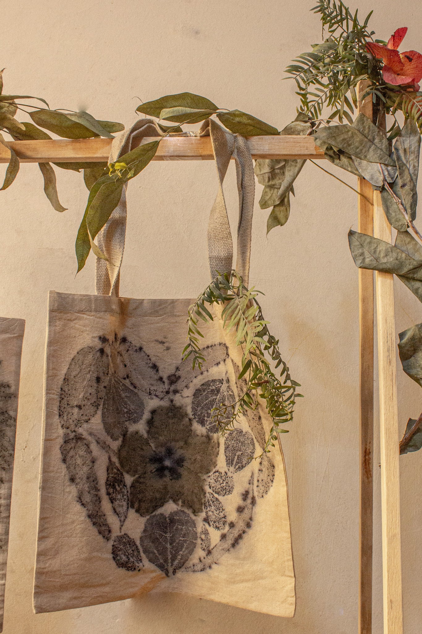 Botanical eco print tote bag