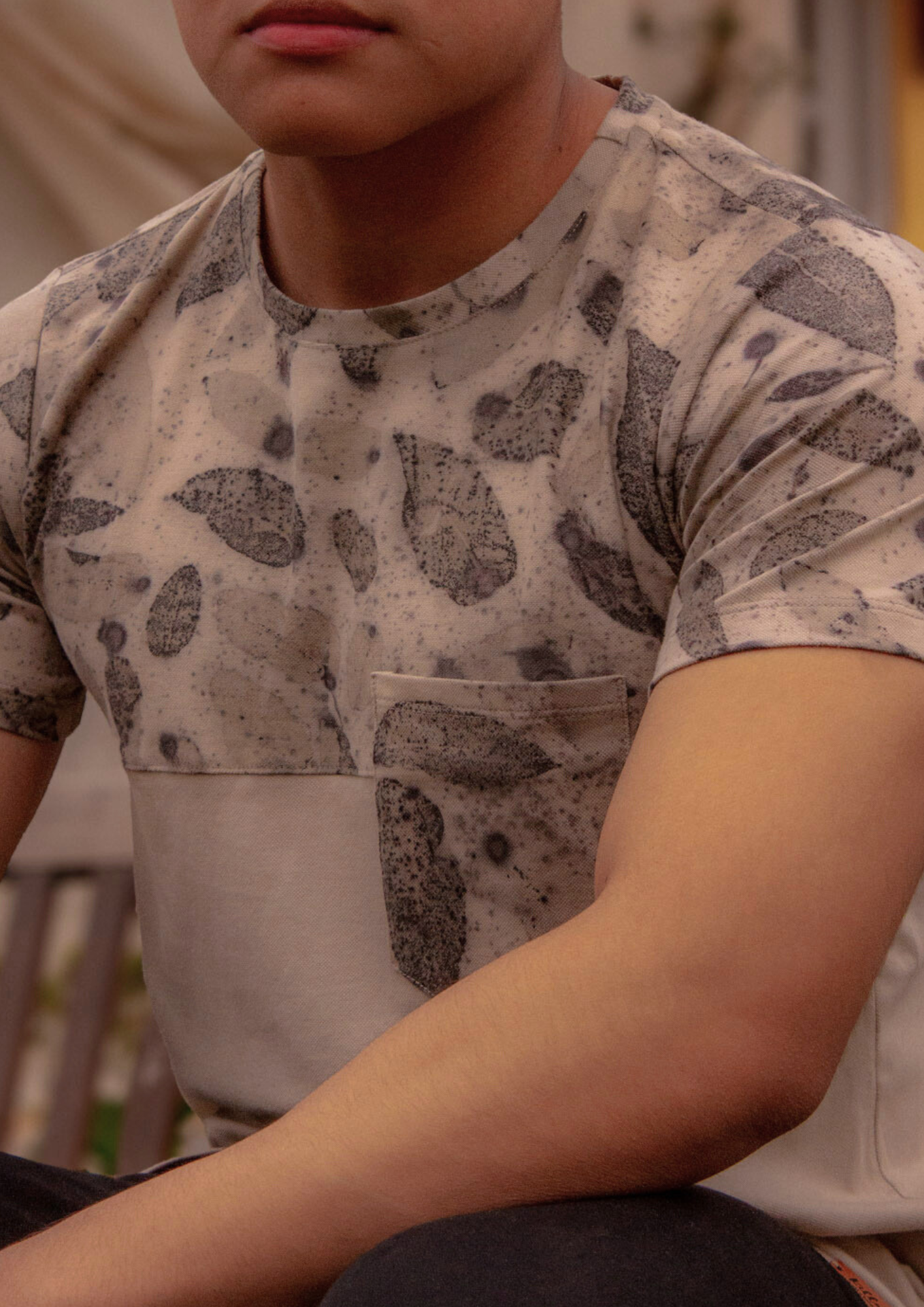 Arrior polo with ecoprint pocket with organic plants handmade