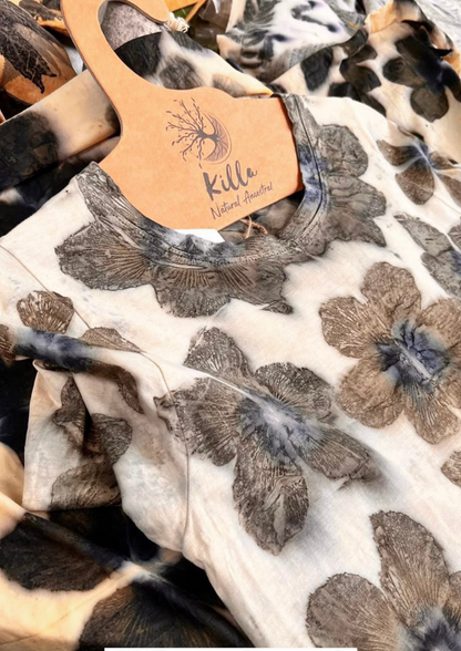 Women's Ecoprint Dress - Bohemian Sustainable Fashion Piece with Eco-Friendly Dye and Pockets