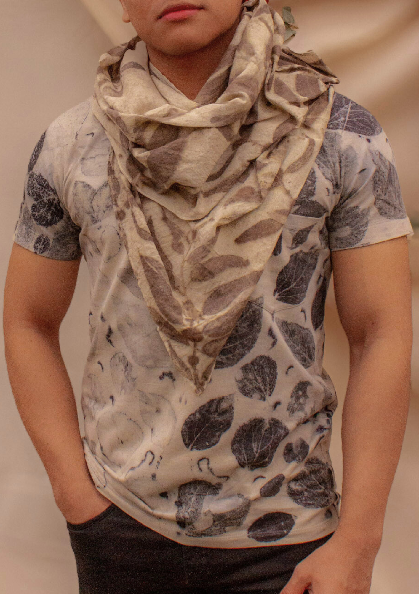 Arrior polo with ecoprint pocket with organic plants handmade