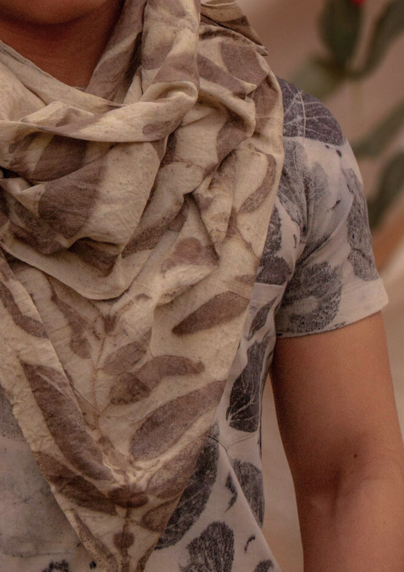 Arrior polo with ecoprint pocket with organic plants handmade