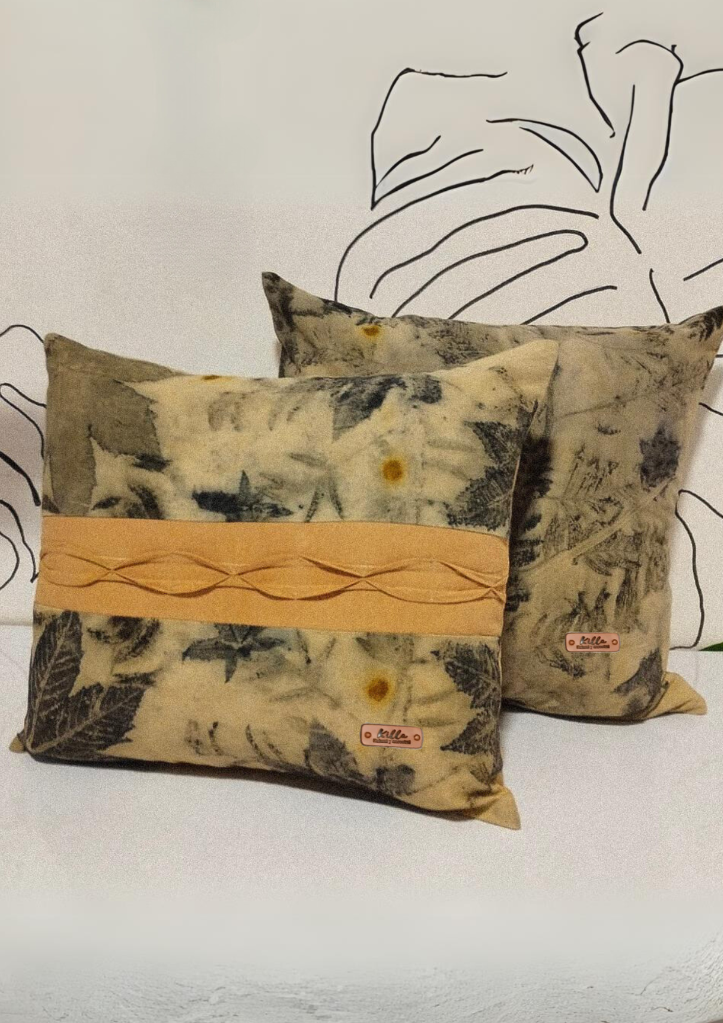 Pure cotton cushion cover with organic and botanical print