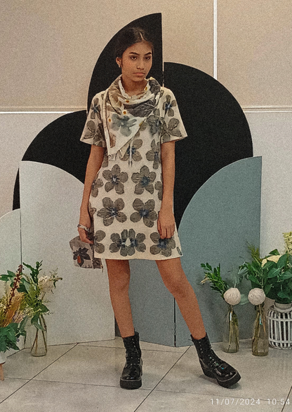 Women's Ecoprint Dress - Bohemian Sustainable Fashion Piece with Eco-Friendly Dye and Pockets