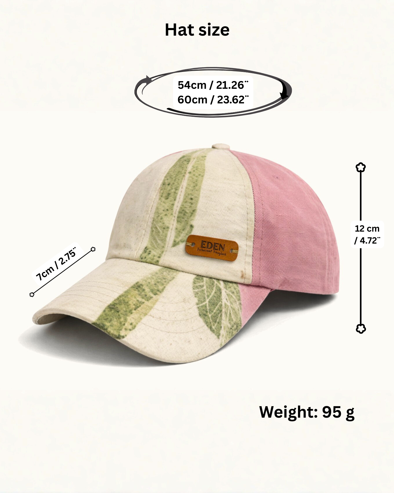 Botanical hat, leaves, pink mango