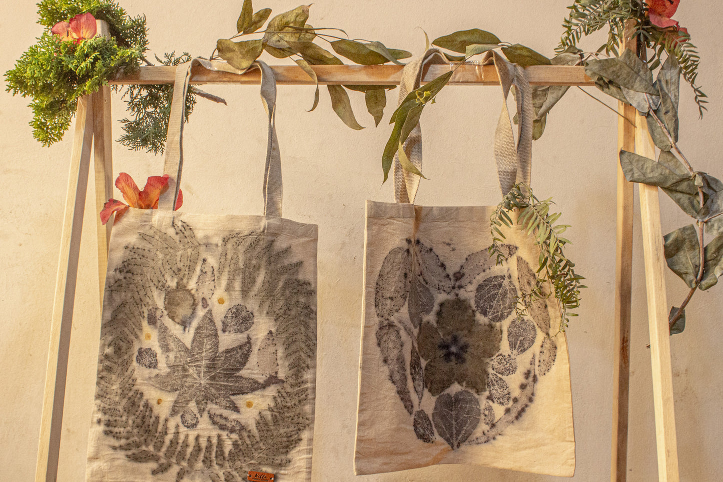Botanical eco print tote bag