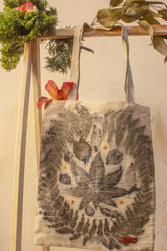 Botanical eco print tote bag