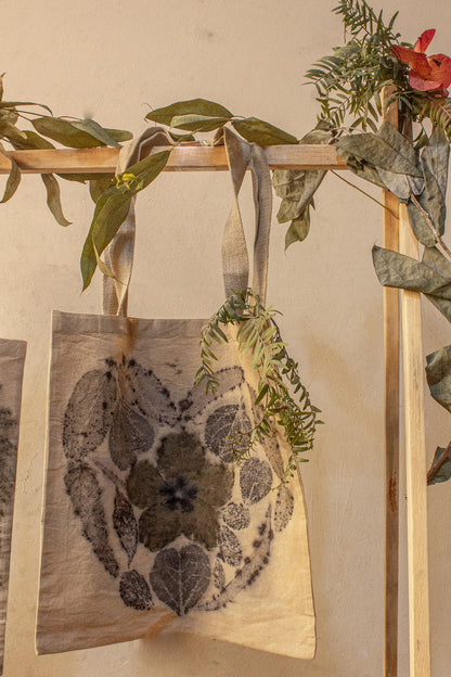 Botanical eco print tote bag
