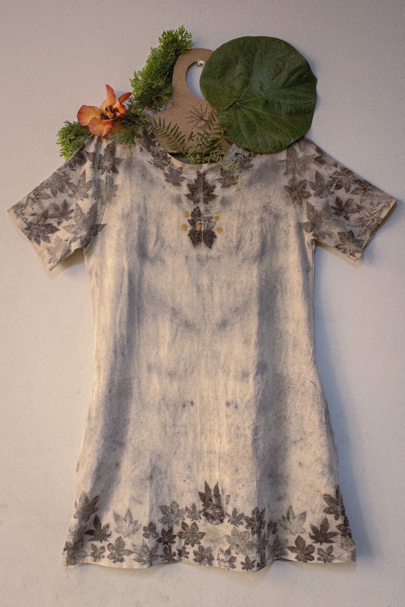 Women's Ecoprint Dress - Bohemian Sustainable Fashion Piece with Eco-Friendly Dye and Pockets