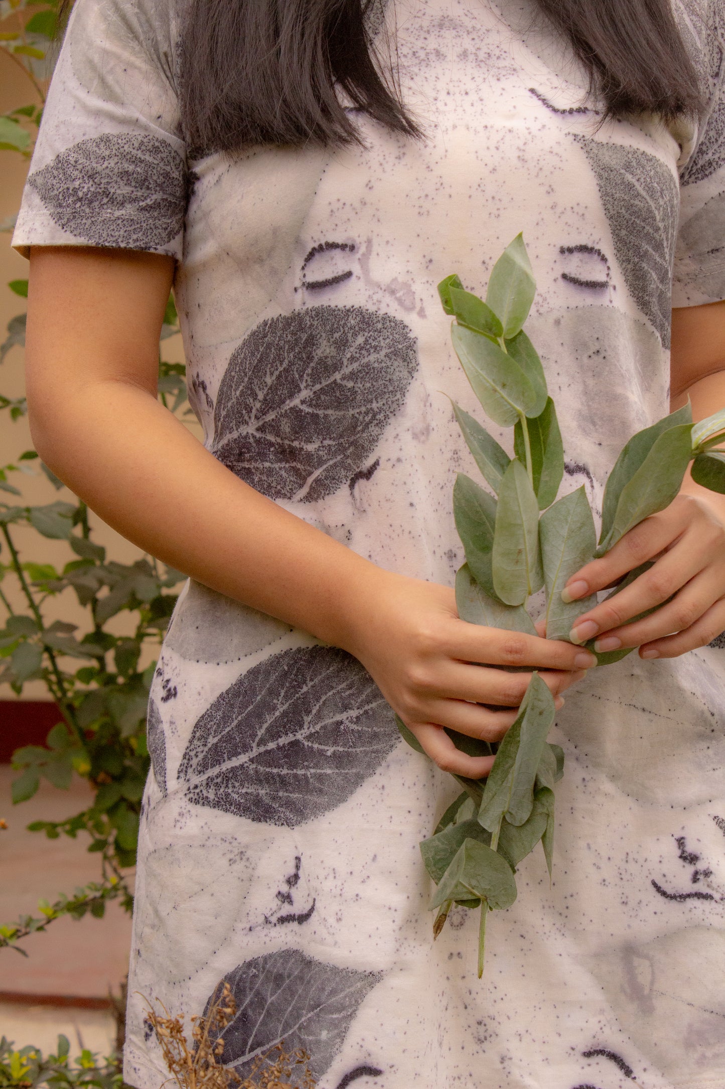 Women's Ecoprint Dress - Bohemian Sustainable Fashion Piece with Eco-Friendly Dye and Pockets