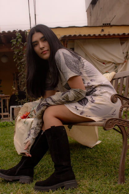 Women's Ecoprint Dress - Bohemian Sustainable Fashion Piece with Eco-Friendly Dye and Pockets