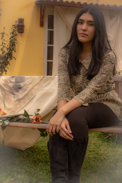 Reyna blouse with ecoprint tail with handmade organic plants