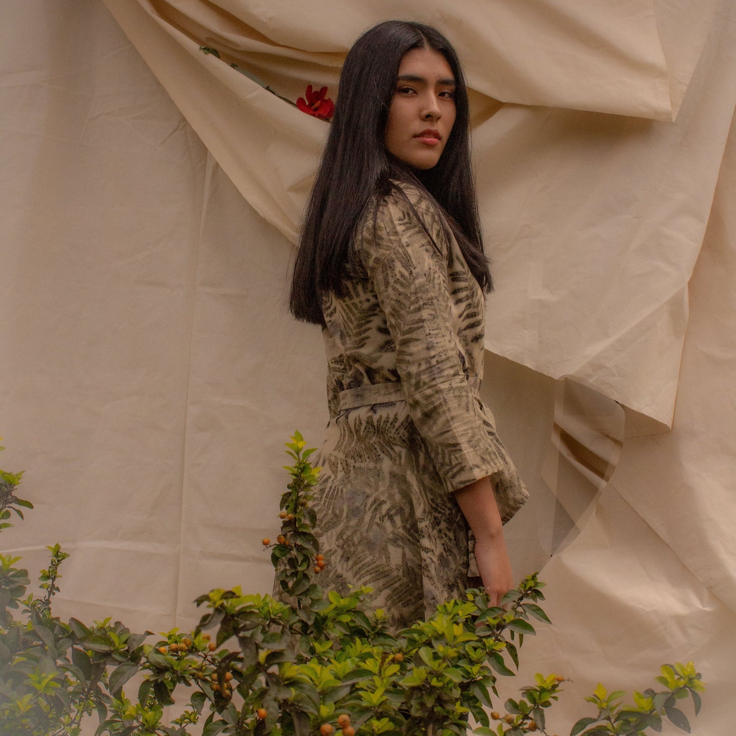 Reyna blouse with ecoprint tail with handmade organic plants