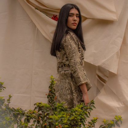 Reyna blouse with ecoprint tail with handmade organic plants