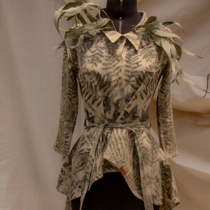 Reyna blouse with ecoprint tail with handmade organic plants