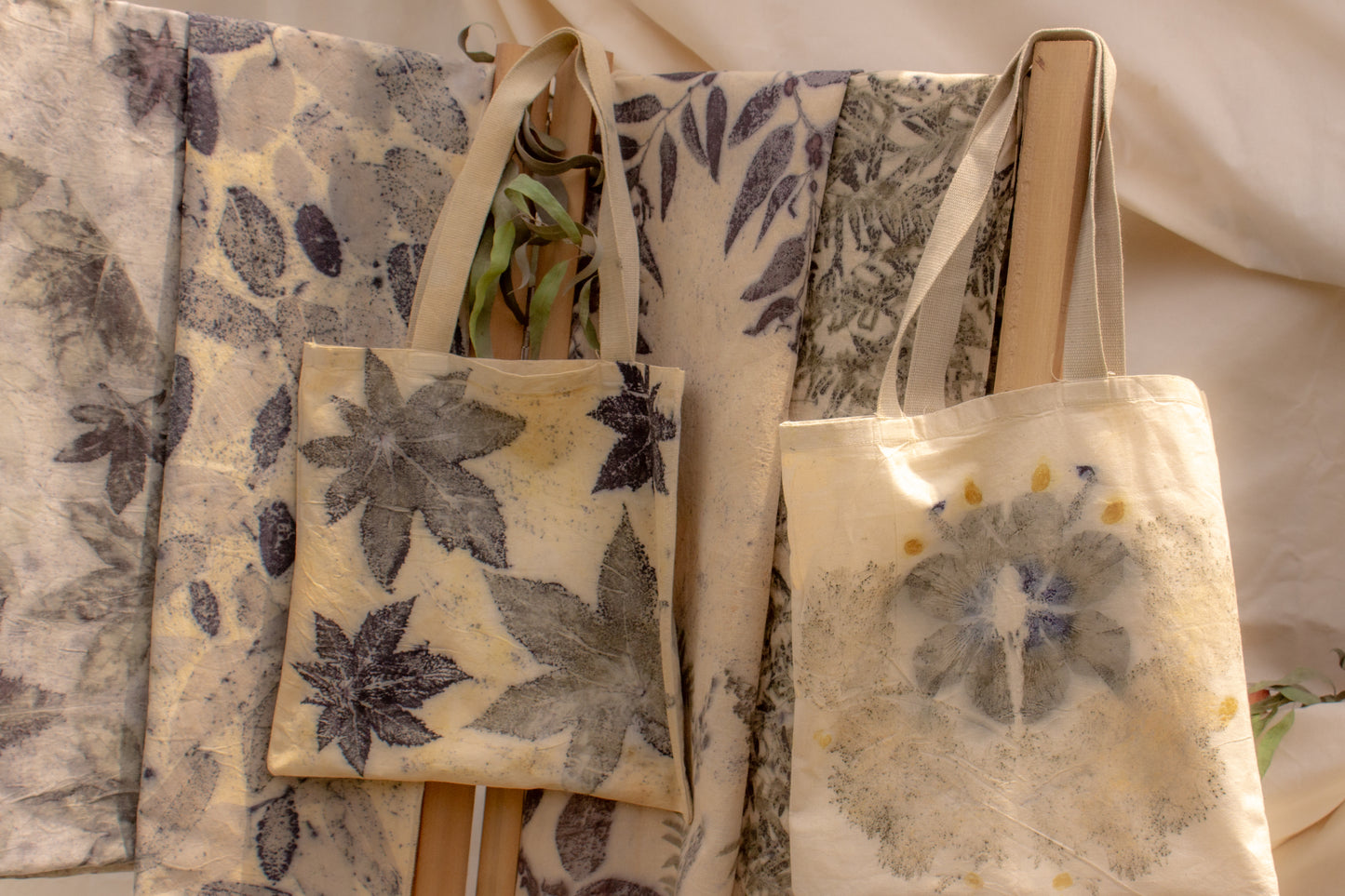 Botanical eco print tote bag