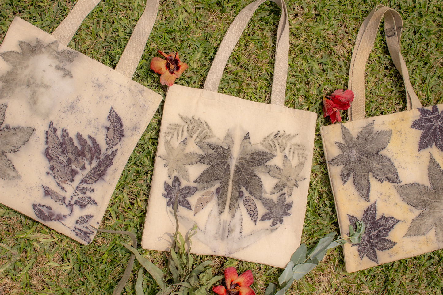 Botanical eco print tote bag